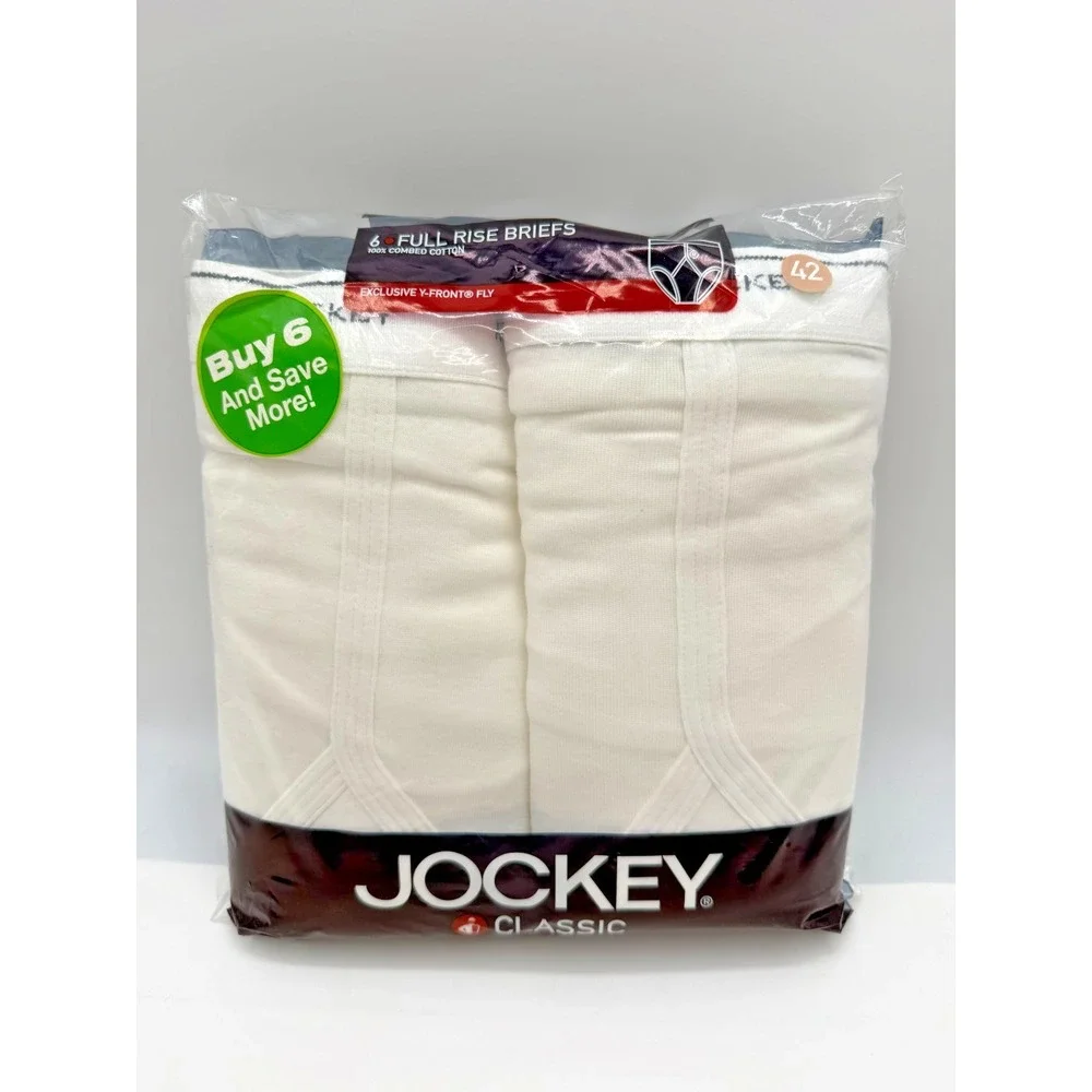 Vintage 2006 NEW Jockey Classic Mens White Full Rise Briefs 6-Pack Size 42